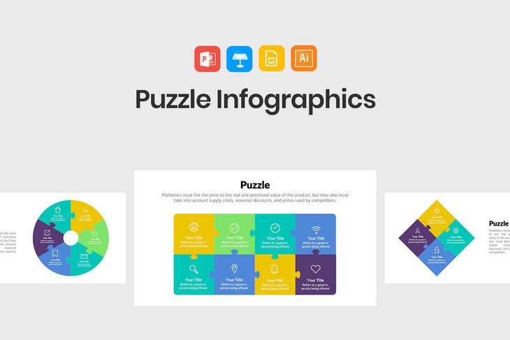 Automated system converting text documents into professional infographics using a flat vector design style.